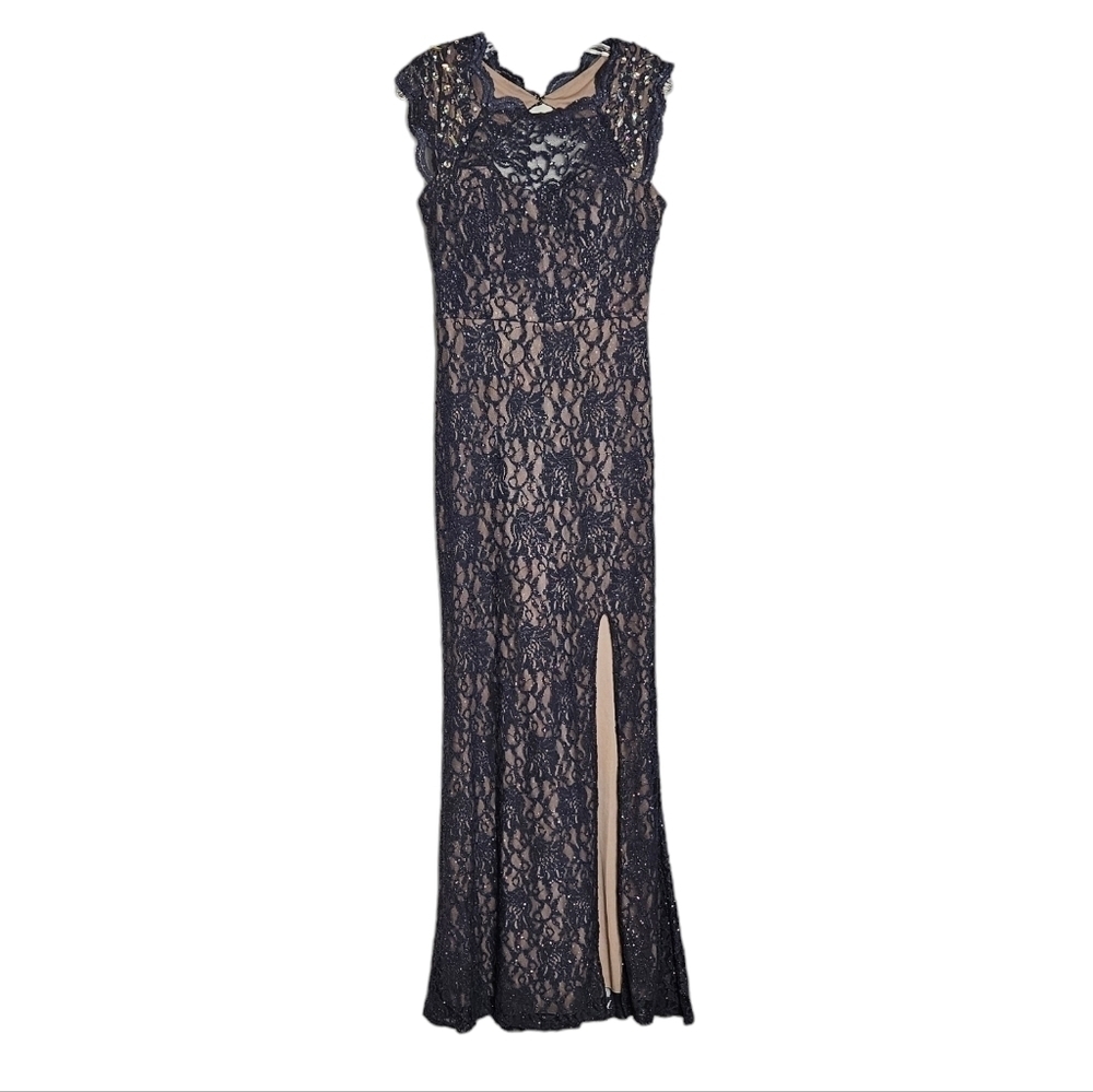 City Triangles gray formal dress sequins, rhinestones, glitter, slit, zipper
